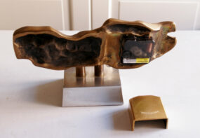 _MG_3808 Rare David Marshall Table Clock Brutalist Bronze 70s