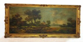20240322_085303 Antique Oil Painting Landscape Dated 19th century 145x72cm